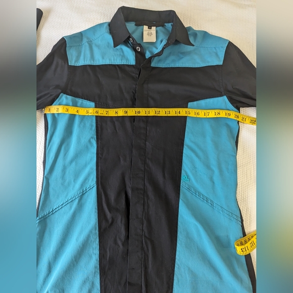Karl Lagerfeld Long Sleeve Shirt Turquoise Black Made Italy Size 48 Slim Fit. - Picture 4 of 10